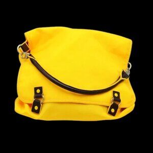 Canvas Messenger Courier Bag Yellow Brown Trim